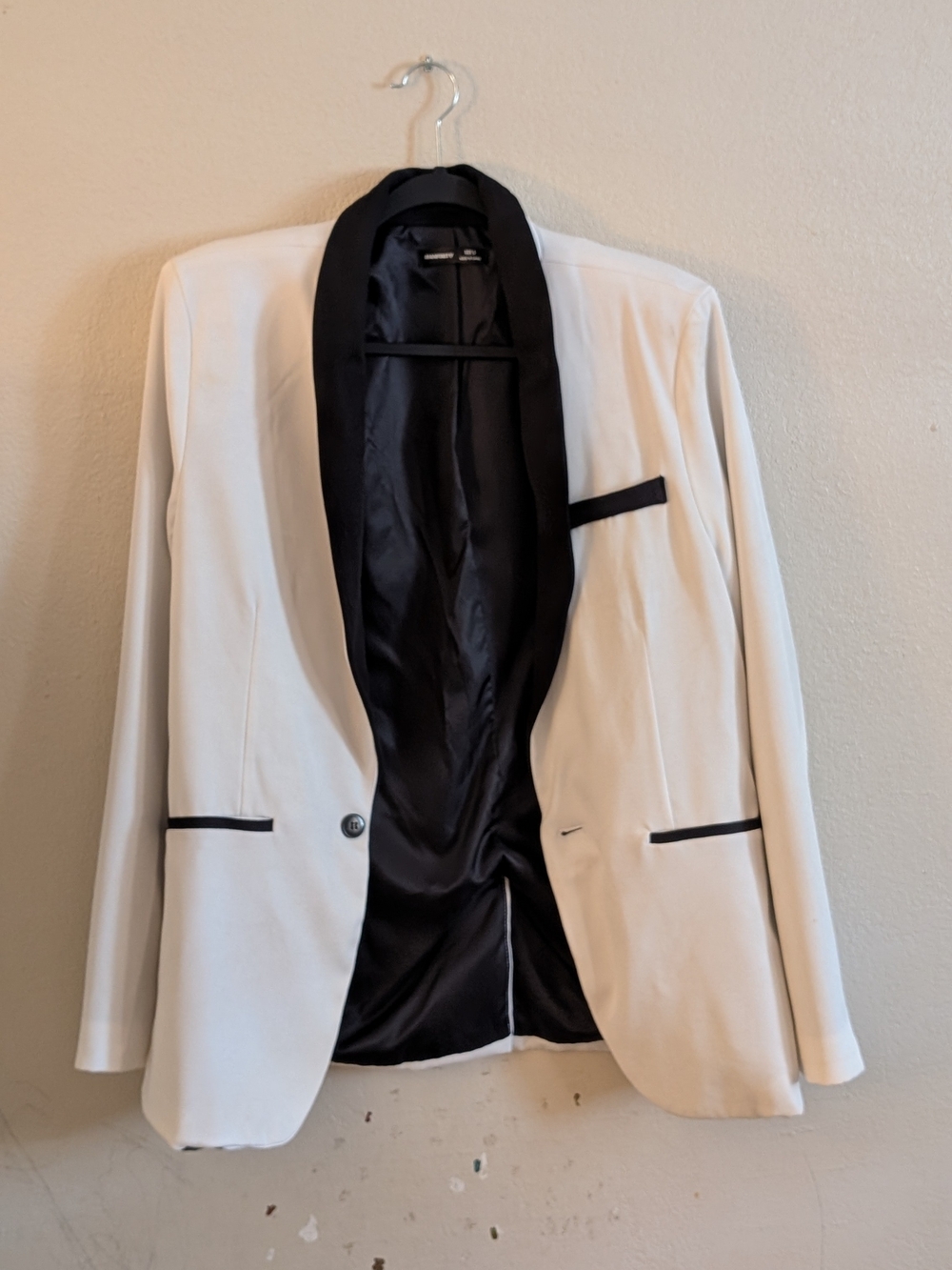 Men's White Shawl Collar Tuxedo Blazer with Black Trim